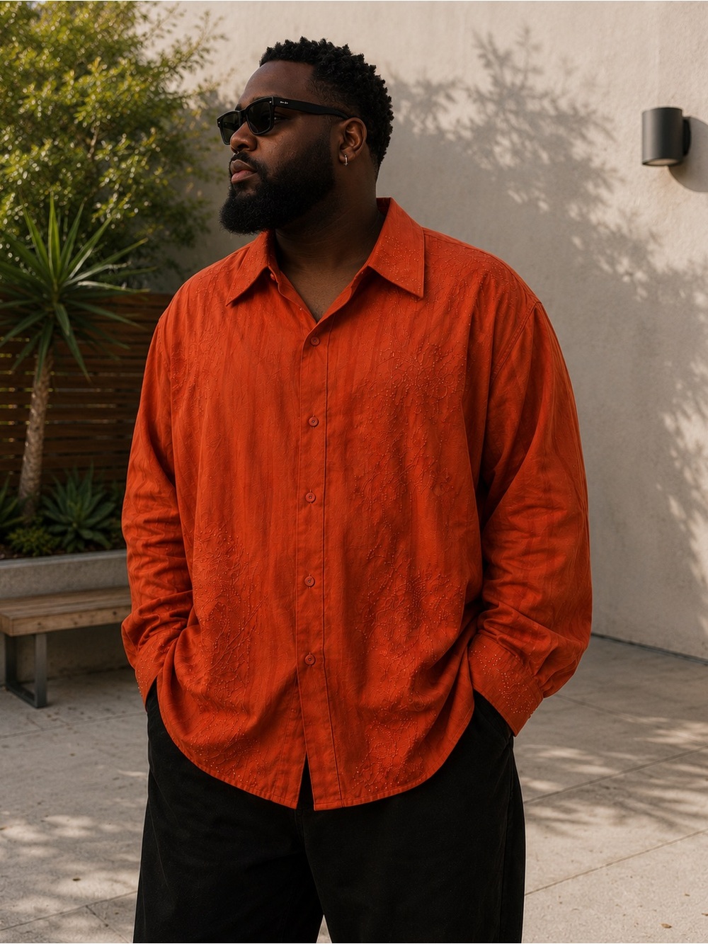 Knockout Men’s 4X Burnt Orange Embroidered Textured Button-Up Shirt NWT